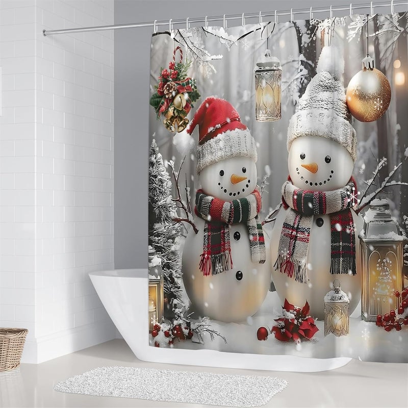 Chrainy Christmas Snowmen Shower Curtain Sets 4Pcs White Winter Snowflake Bathroom Set Holiday Decor with Non-Slip Rugs Bath U-Shaped Mat Toilet Lid Cover with 12 Hooks - Image 2